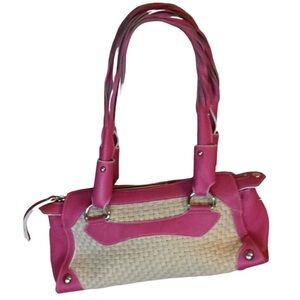 Maxx New York woven bag with bright pink leather details